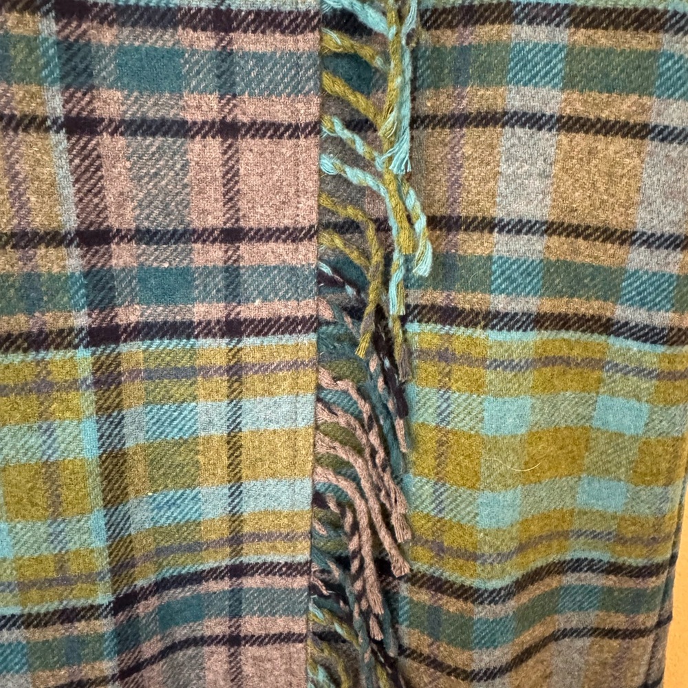 J Jill Skirt Petites Green Blue Plaid Wool Blend Faux Wrap Lined Fringe 8 Petite - Picture 4 of 5